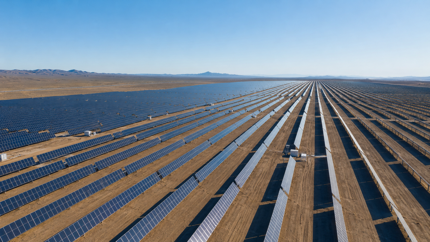 Parque solar en desierto — vista aérea