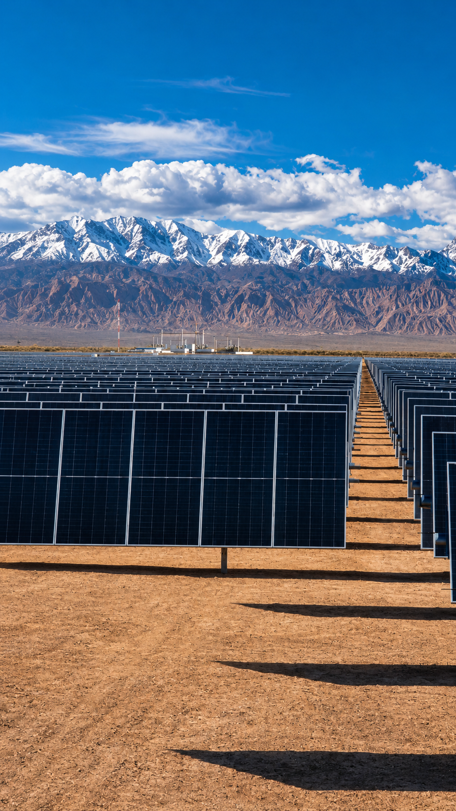 Trackers solares con cordillera nevada